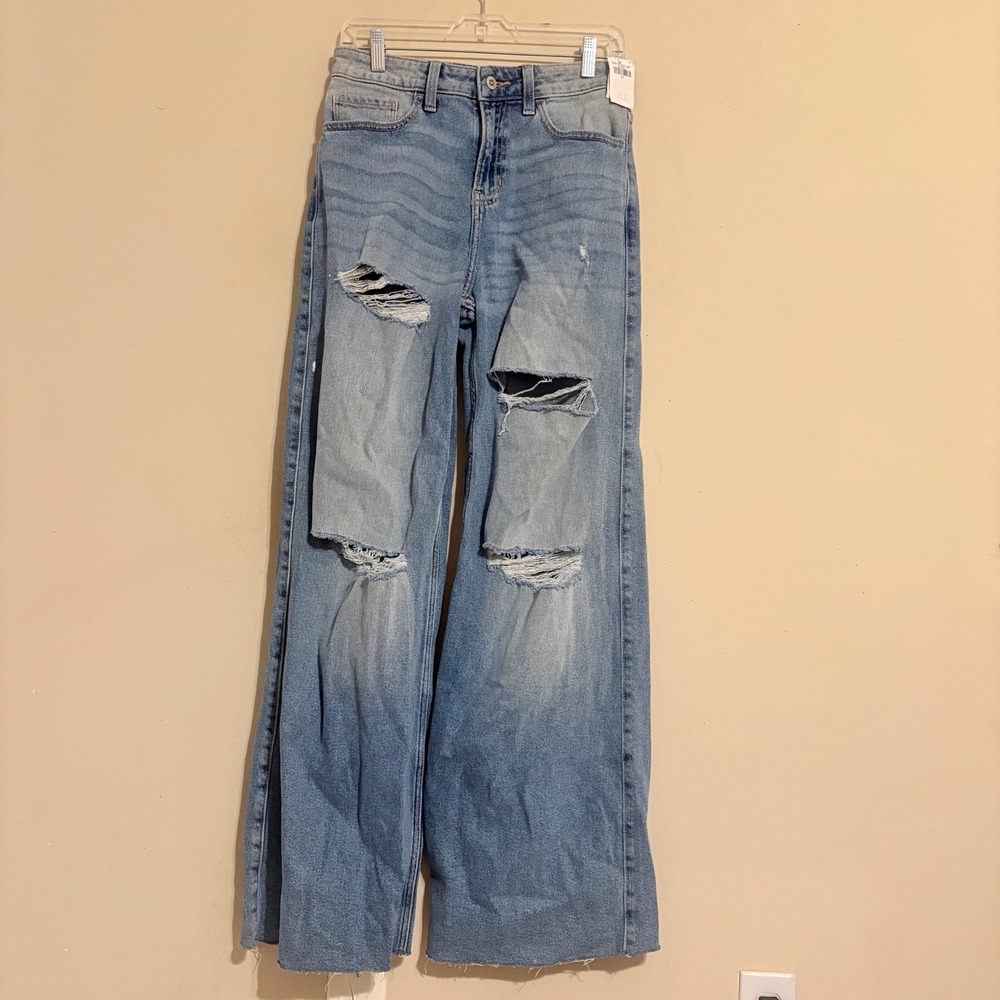Hollister High-Rise Extreme Baggy Distressed Light Wash Jeans W26 L32 - Picture 14 of 16